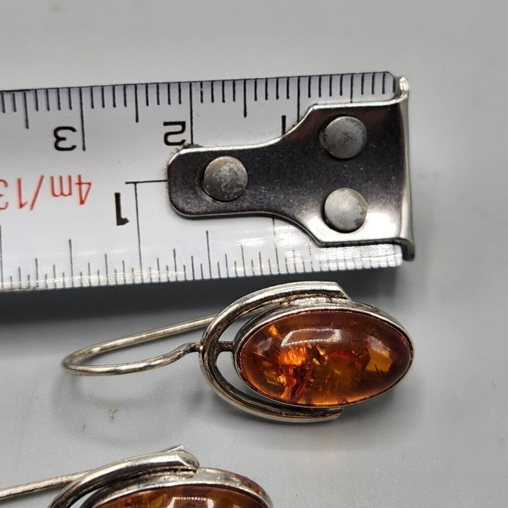 Oval Amber Drop Earrings on Sterling Silver Setting - Picture 11 of 11